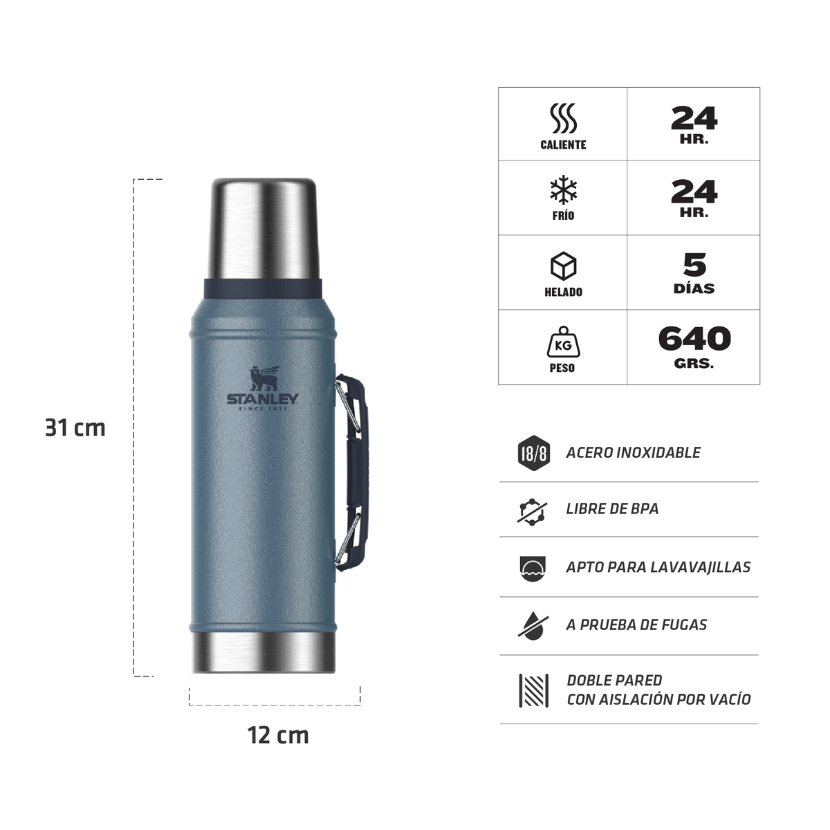 Termo Stanley Clasico Con Manija Y Tapon Cebador | 950 ml.